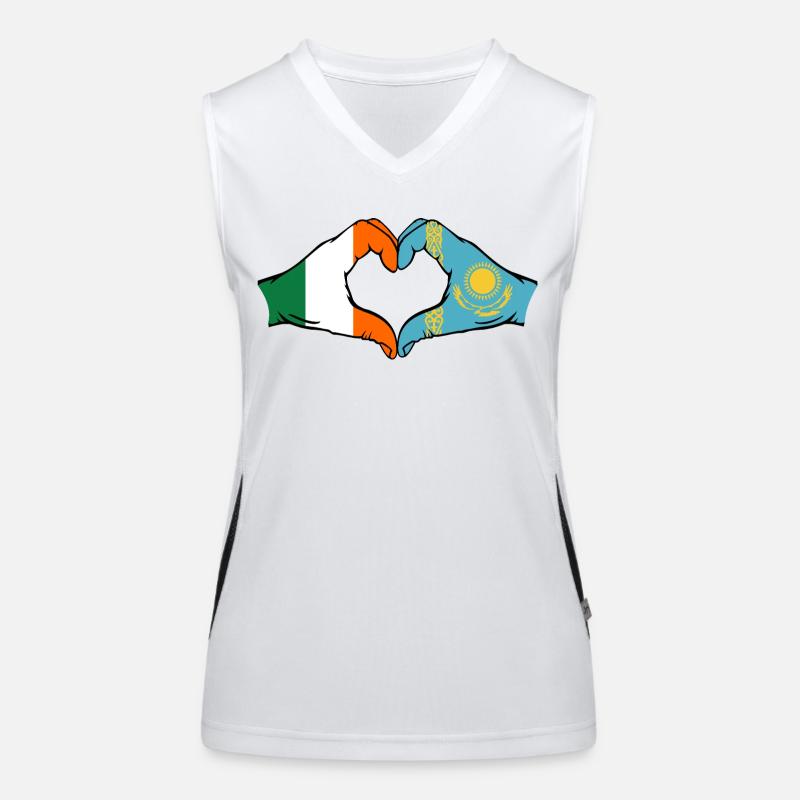 Ireland Kazakhstan Flag Hands Heart Shape Women's Functional Contrast Tank Top
