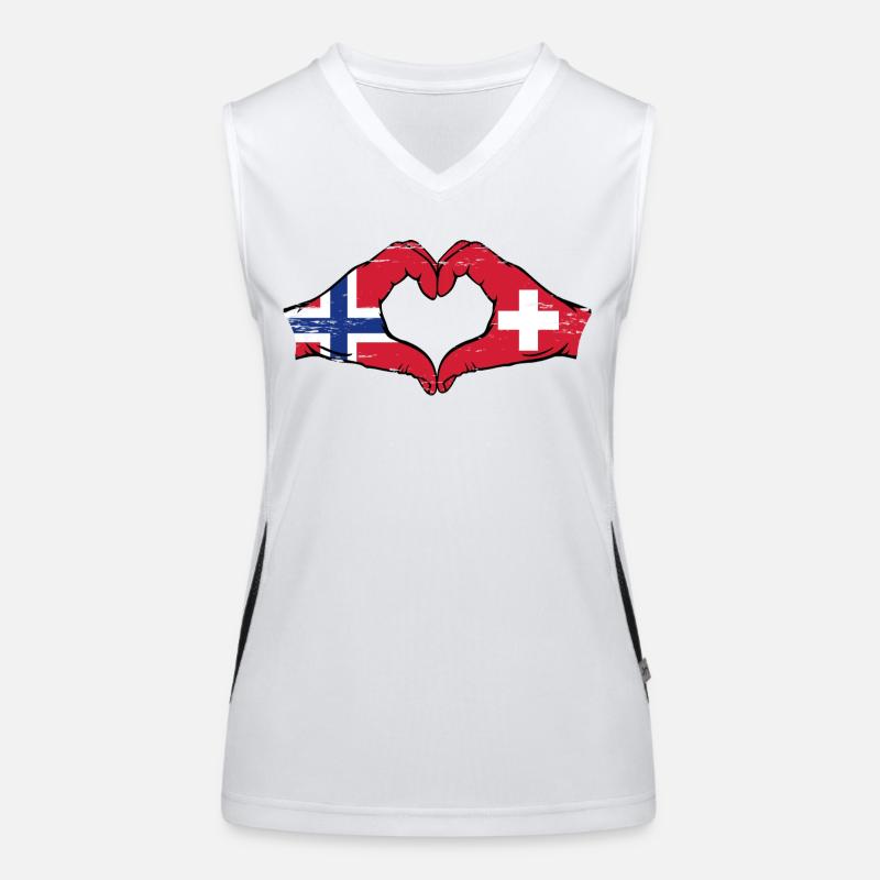 Norway Switzerland Flag Hands Heart Shape Used Women's Functional Contrast Tank Top