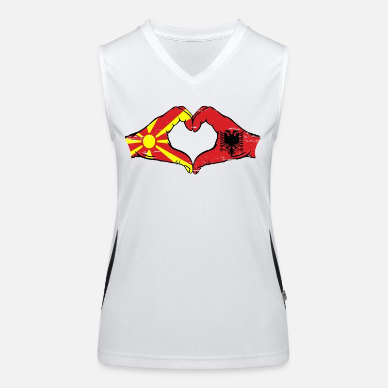 Macédoine Albanie drapeau mains forme de coeur utilisé Débardeur respirant contrasté Femme