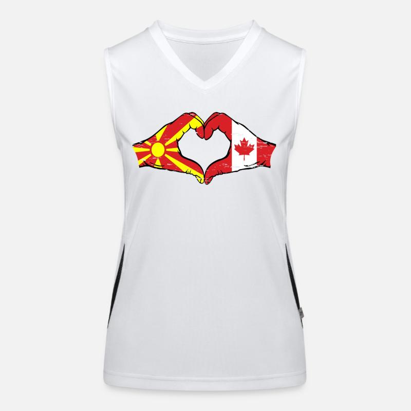 Macédoine, Canada, drapeau, mains, forme de coeur utilisé Débardeur respirant contrasté Femme