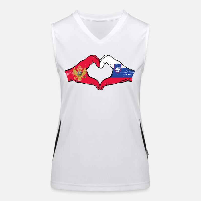 Montenegro Slovenia flag hands heart shape used Women's Functional Contrast Tank Top