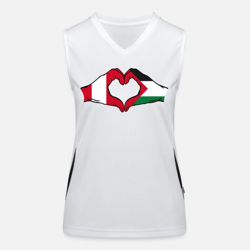 Pérou Palestine Drapeau Forme de Coeur avec Mains Débardeur respirant contrasté Femme
