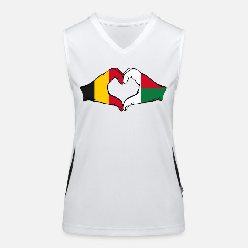 Belgique Madagascar Drapeau Mains Coeur Forme Débardeur respirant contrasté Femme