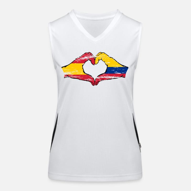 España Colombia Bandera Manos Forma de Corazón Utilizada Camiseta funcional de tirantes en contraste para mujer