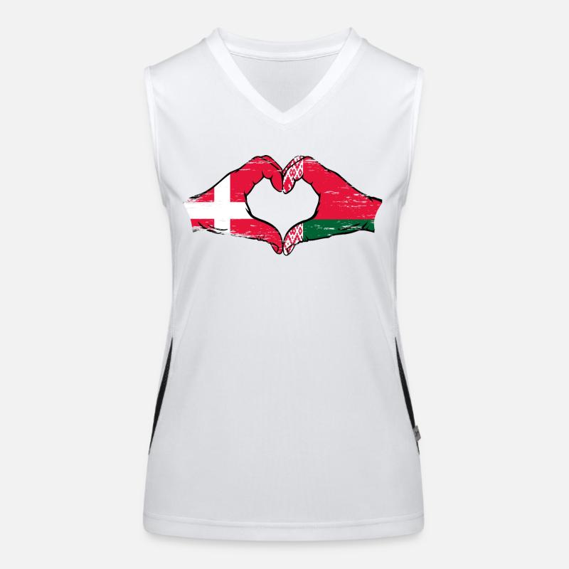 Danemark Biélorussie drapeau mains forme de coeur utilisé Débardeur respirant contrasté Femme