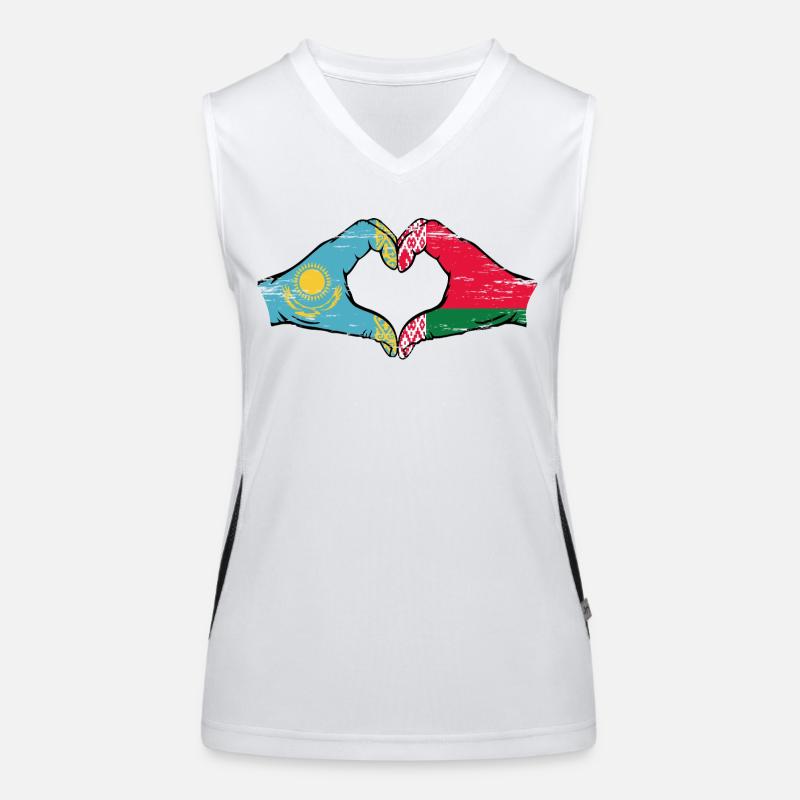 Kazakhstan Biélorussie drapeau mains forme de coeur utilisé Débardeur respirant contrasté Femme