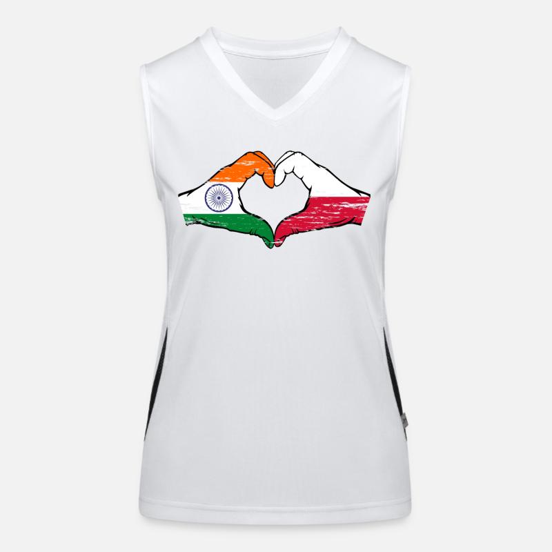 Inde Pologne drapeau mains forme coeur utilisé Débardeur respirant contrasté Femme