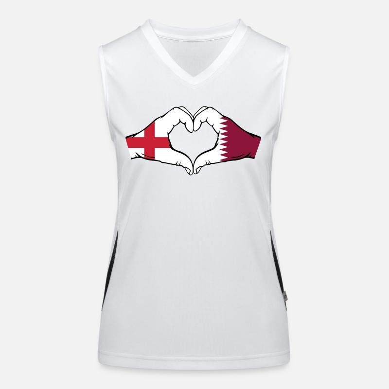 Angleterre Qatar drapeau mains forme coeur Débardeur respirant contrasté Femme