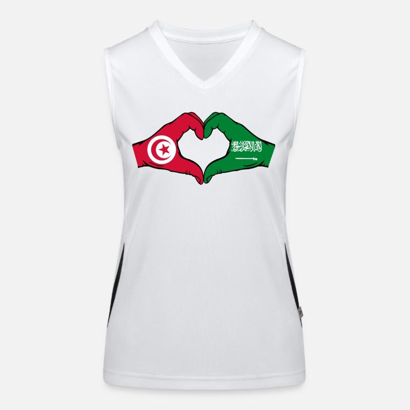 Tunisia Saudi Arabia Flag Hands Heart Shape Women's Functional Contrast Tank Top