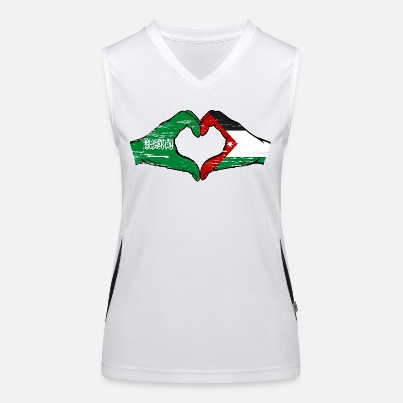 Arabie Saoudite Drapeau Jordanie mains forme de coeur utilisé Débardeur respirant contrasté Femme
