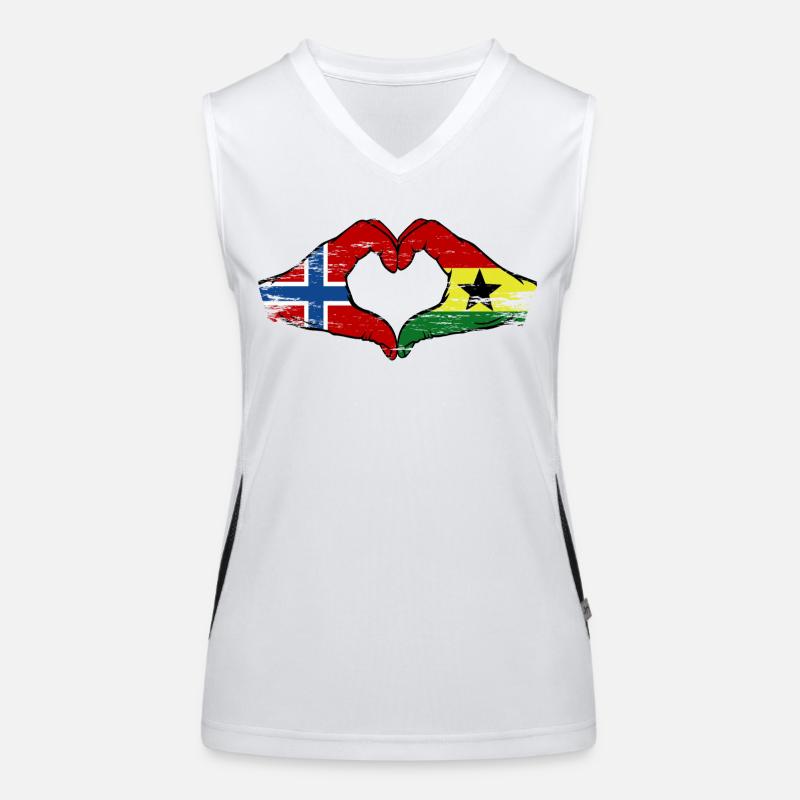 Norvège Ghana drapeau mains forme de coeur utilisé Débardeur respirant contrasté Femme