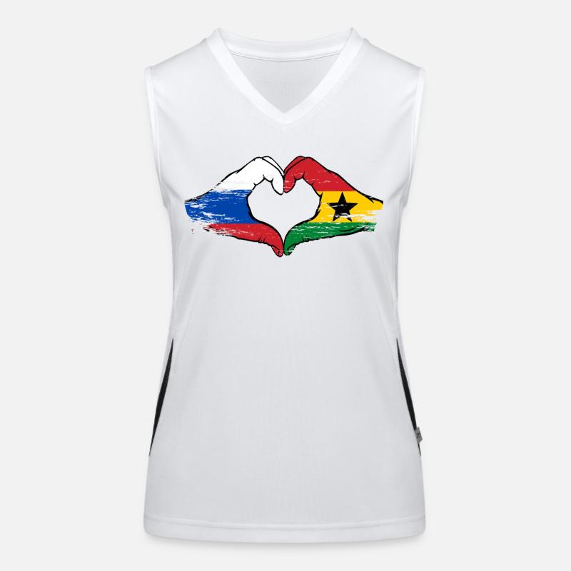 Russie Ghana drapeau mains forme de coeur utilisé Débardeur respirant contrasté Femme