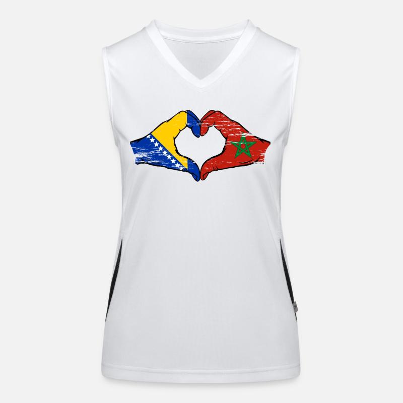 Bosnie Maroc drapeau mains forme de coeur utilisé Débardeur respirant contrasté Femme