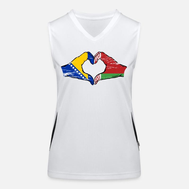Bosnie Biélorussie drapeau mains forme de coeur utilisé Débardeur respirant contrasté Femme