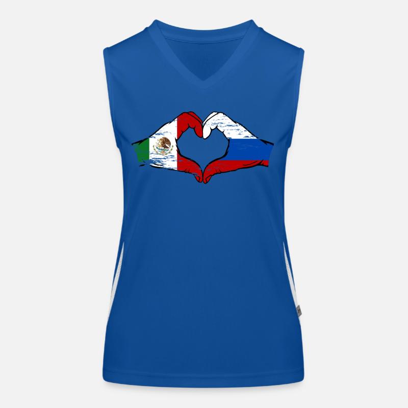 Mexique Russie Drapeau Mains Coeur Forme Utilisé Débardeur respirant contrasté Femme