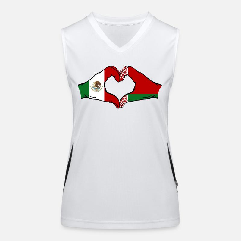 Mexico Belarus Flag Hands Heart Shape Women's Functional Contrast Tank Top