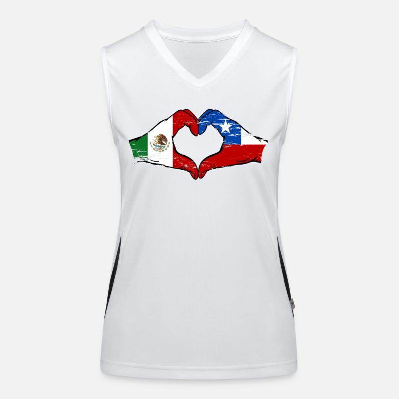Mexiko Chile Flagge Hände Herzform used Funktionelles Kontrast-Tank Top für Frauen