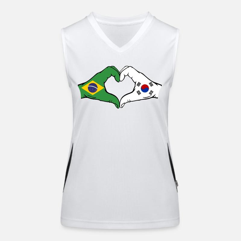 Brésil Corée du Sud Drapeau Mains Coeur Forme Débardeur respirant contrasté Femme