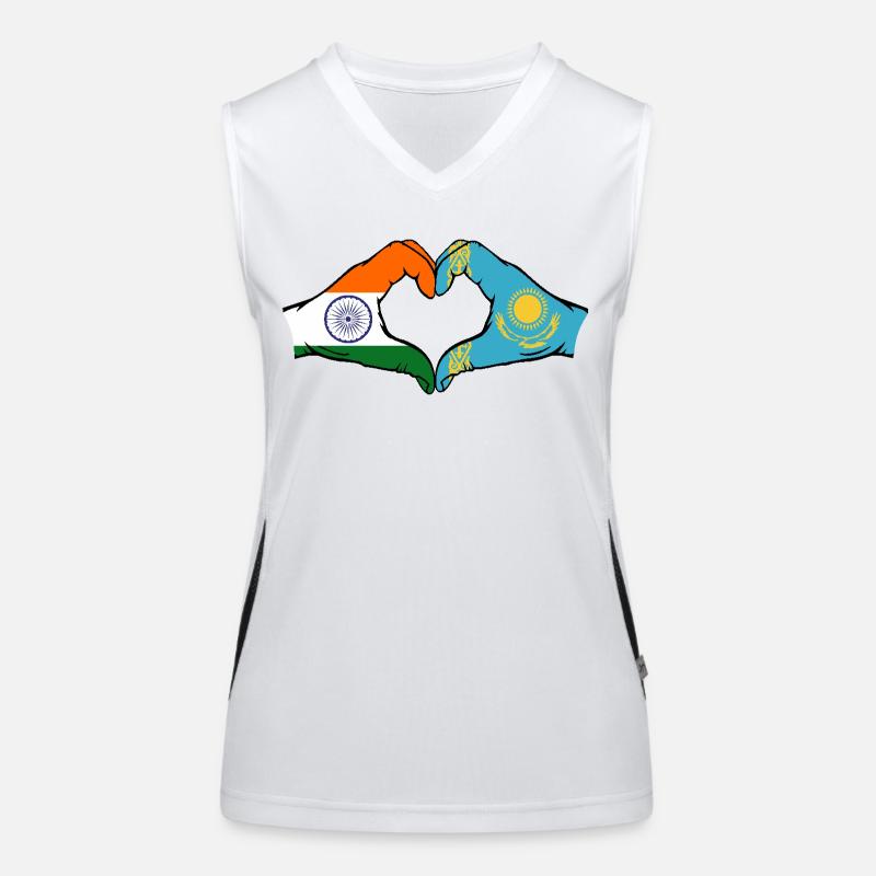 Inde Kazakhstan Drapeau Mains Coeur Forme Débardeur respirant contrasté Femme