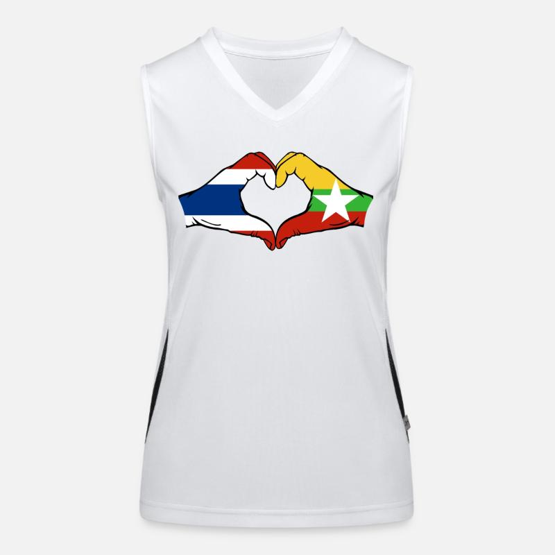 Thaïlande Myanmar drapeau mains coeur Débardeur respirant contrasté Femme