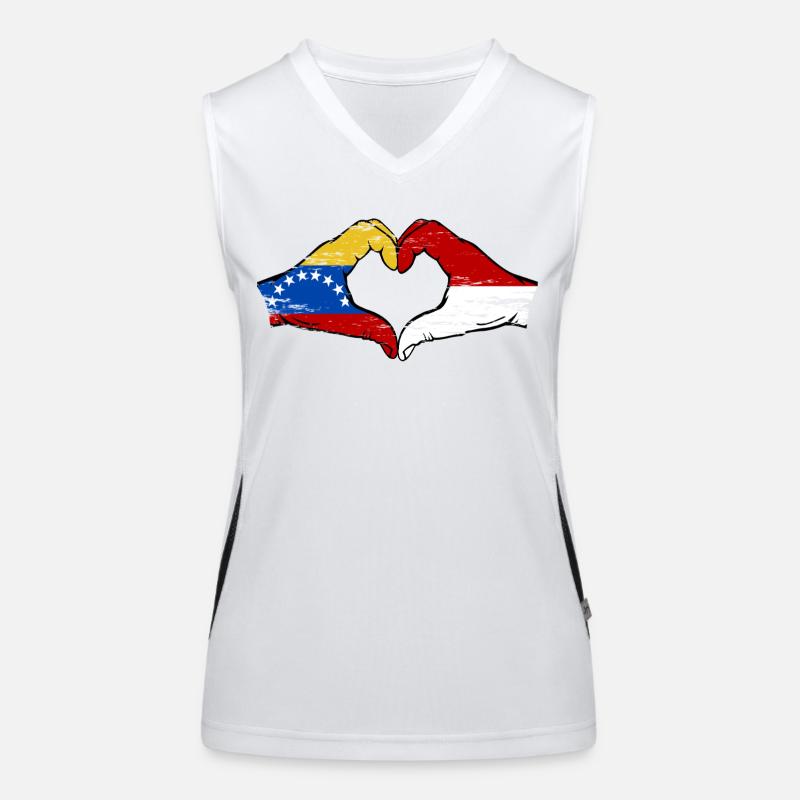 Venezuela Indonesia Flag Hands Heart Shape Used Women's Functional Contrast Tank Top