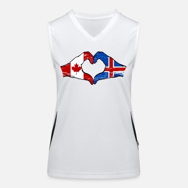 Canada Islande Drapeau Mains Coeur Forme Utilisé Débardeur respirant contrasté Femme