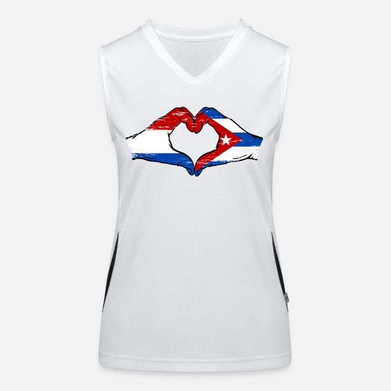Holland Cuba flag hands heart shape used Women's Functional Contrast Tank Top