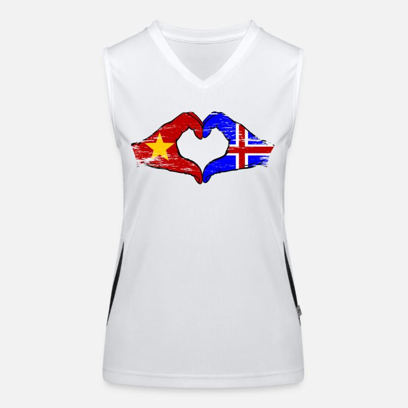 Drapeau de l’île du Vietnam mains forme de coeur utilisé Débardeur respirant contrasté Femme