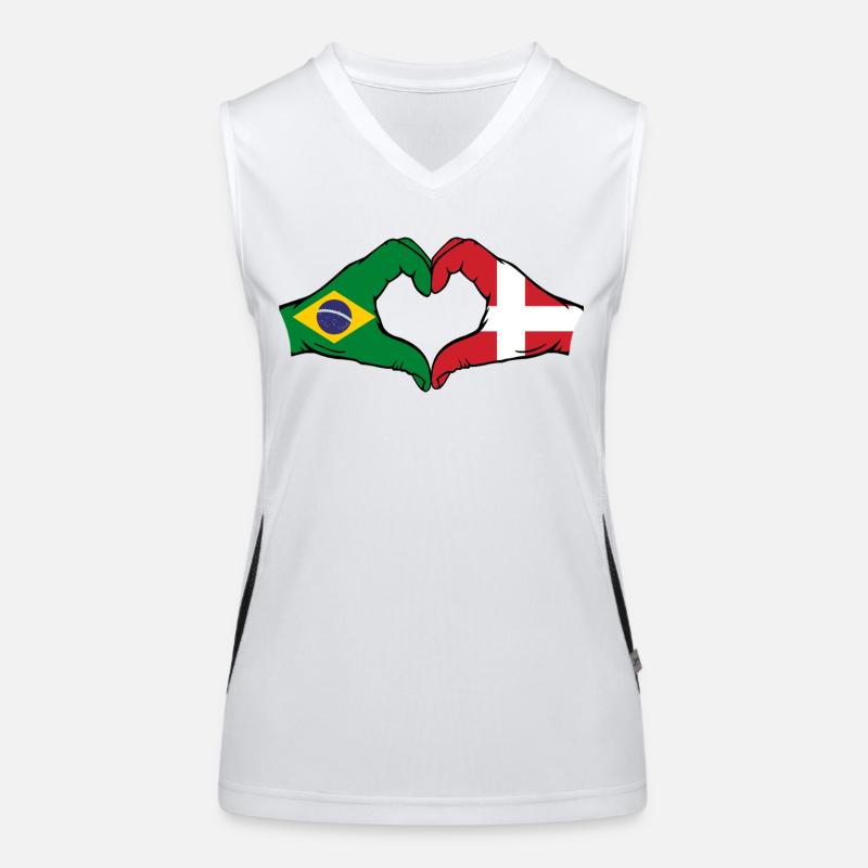 Brésil Danemark drapeau mains forme coeur Débardeur respirant contrasté Femme