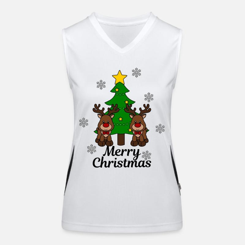 Moose with tree Merry Christmas Women's Functional Contrast Tank Top