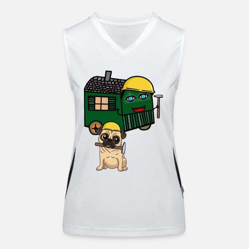 Pug Builder House Builder Construire Construction Remorque Marteau Débardeur respirant contrasté Femme
