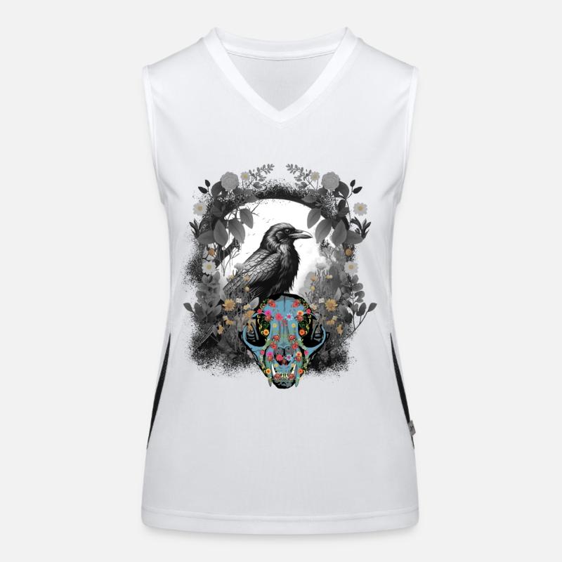 Dark Fantasy Krähe Schädel Knochen Horror Waldtier Funktionelles Kontrast-Tank Top für Frauen