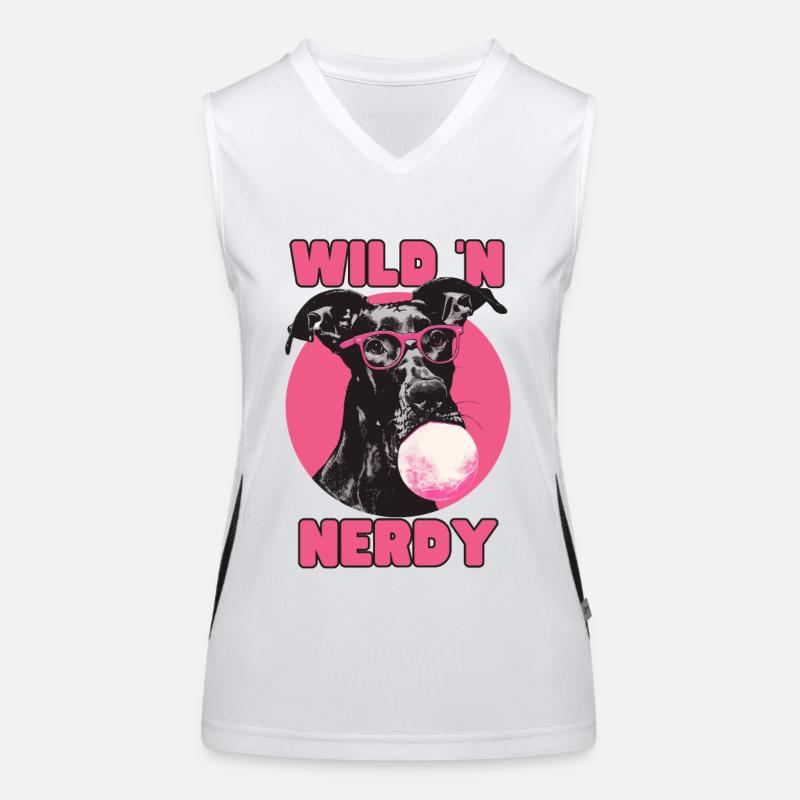 Deutsche Dogge mit Brille und Kaugummi Funktionelles Kontrast-Tank Top für Frauen