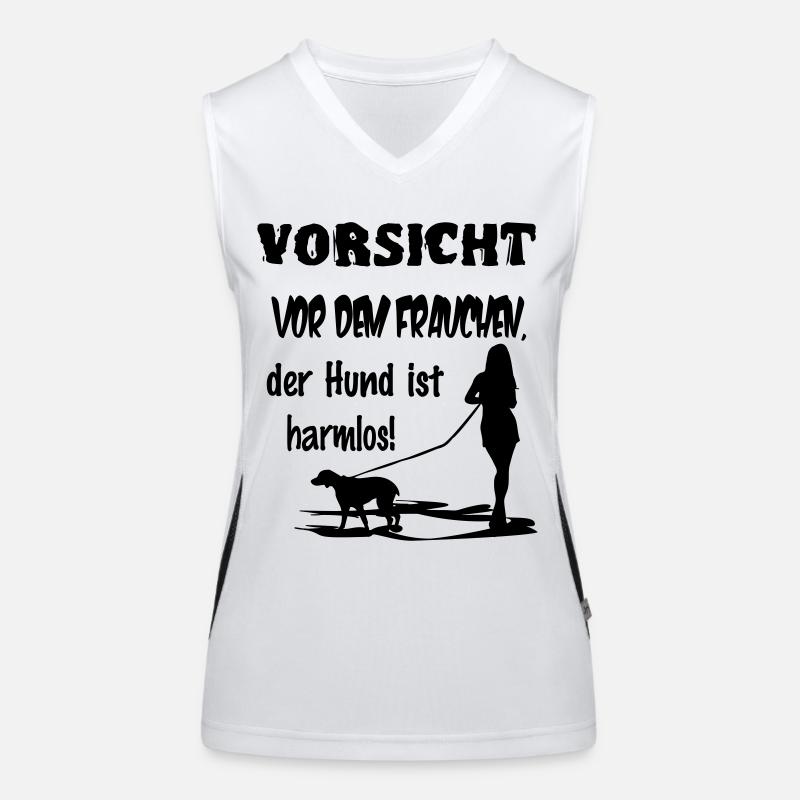 Vorsicht vor dem Frauchen Funktionelles Kontrast-Tank Top für Frauen