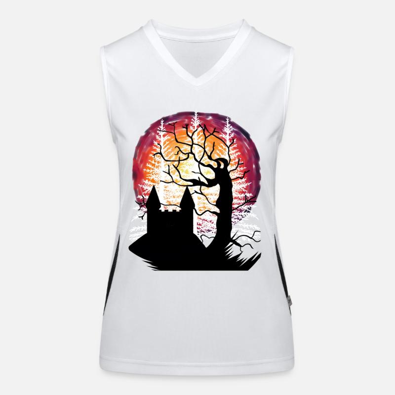 Tree, Castle, Middle Ages, Fantasy, Fortress, Castle Women's Functional Contrast Tank Top