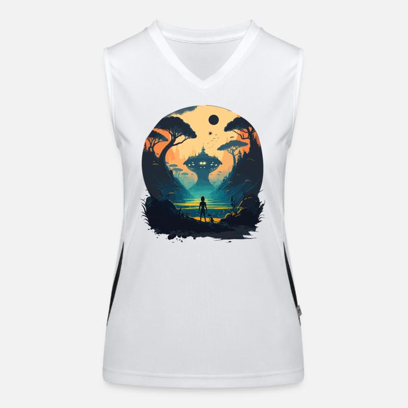 green alien space Women's Functional Contrast Tank Top