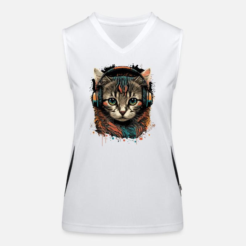 Chat vintage avec écouteurs Débardeur respirant contrasté Femme