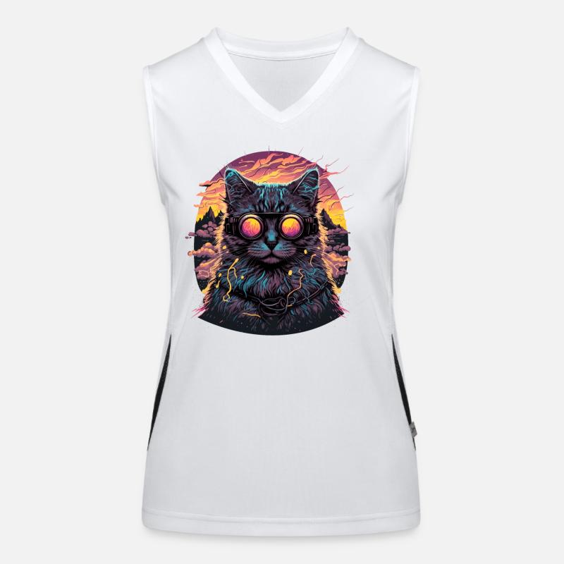 Vaporwave Cat Illustration Funktionelles Kontrast-Tank Top für Frauen