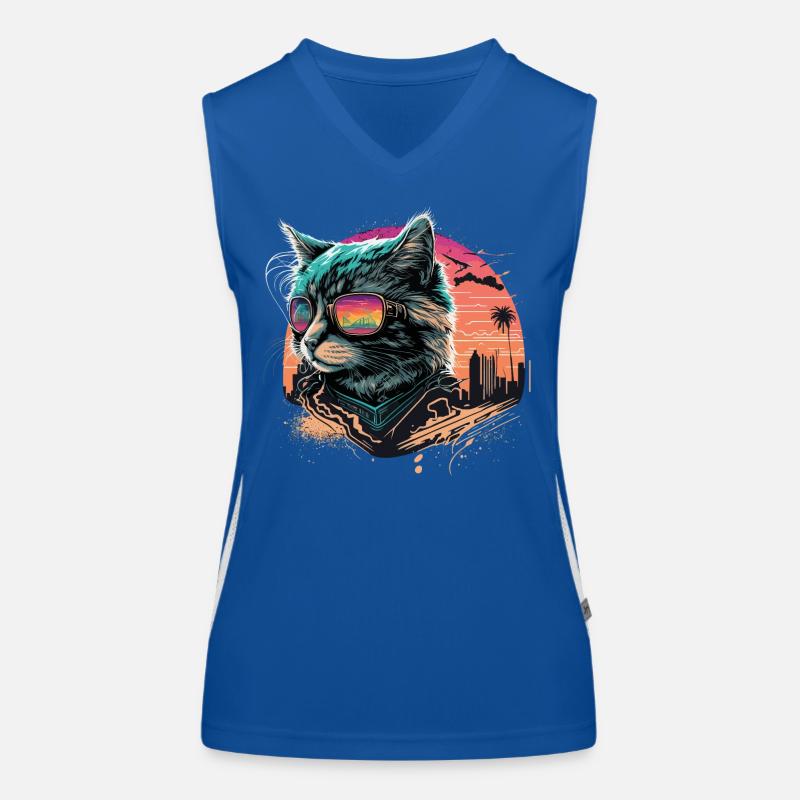 Synthwave Style Kat Funktionelles Kontrast-Tank Top für Frauen