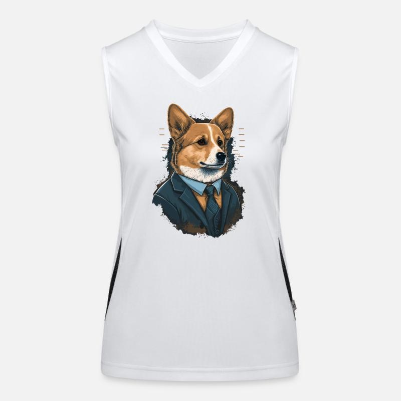 Schlichte Corgi-Kunst im Anzug Funktionelles Kontrast-Tank Top für Frauen