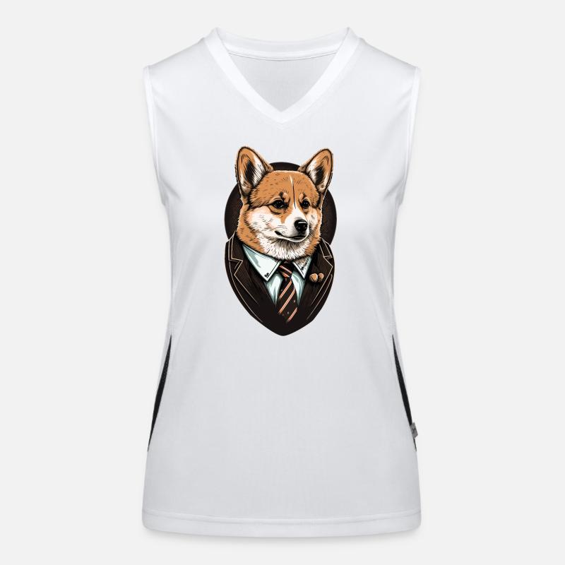 Braune Corgi Kunst im Anzug Funktionelles Kontrast-Tank Top für Frauen