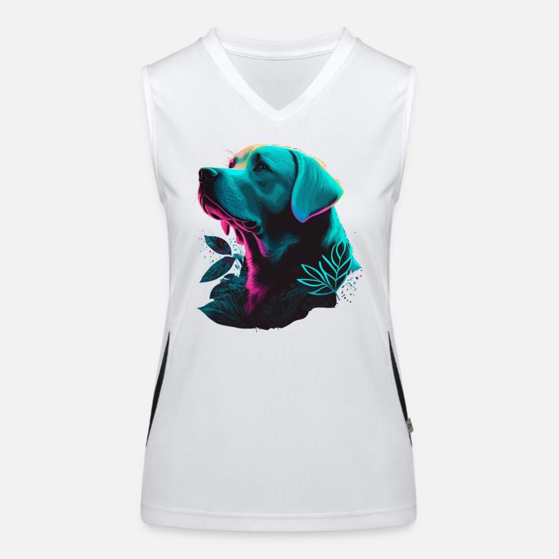 Weißes glänzendes Haar Labrador Retriever Vaporwave Funktionelles Kontrast-Tank Top für Frauen