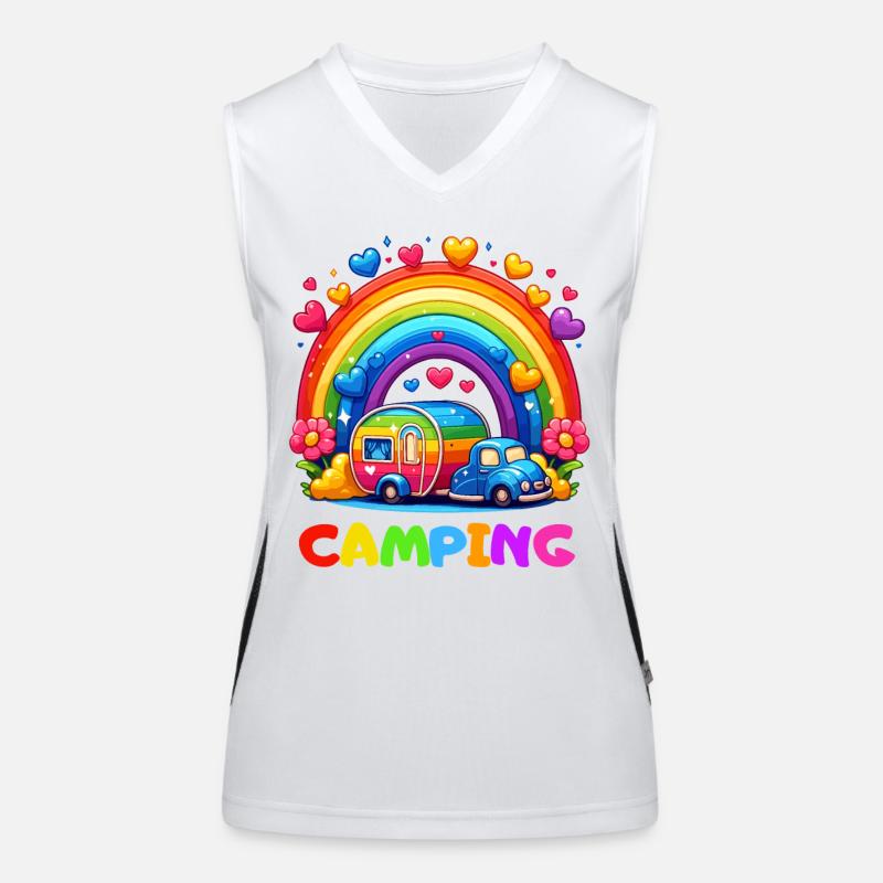 Camping Regenbogen Campingplatz Glück Camper Herz Funktionelles Kontrast-Tank Top für Frauen