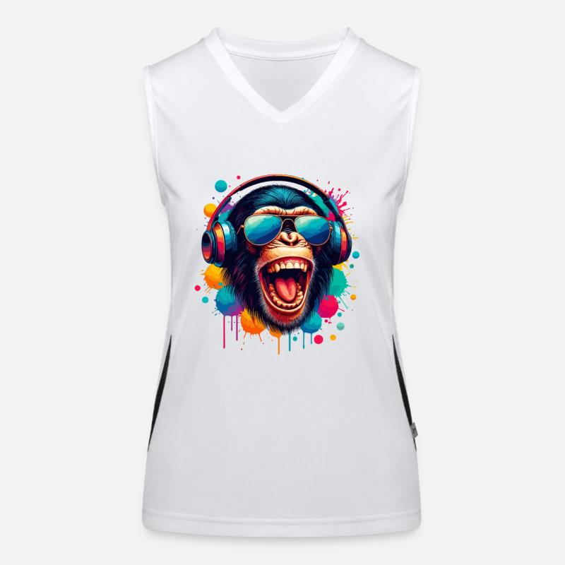 DJ Monkey Schimpanse Musik Kopfhörer Affe cool Funktionelles Kontrast-Tank Top für Frauen