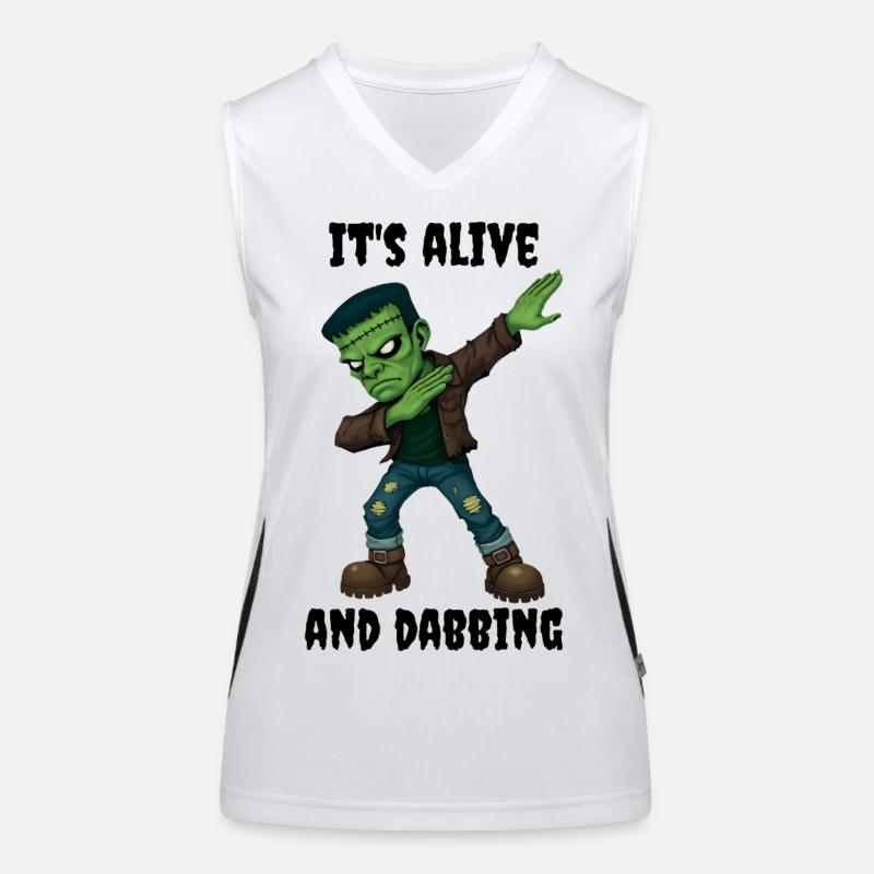 Stitched Monster is alive and dabs for Halloween Women's Functional Contrast Tank Top