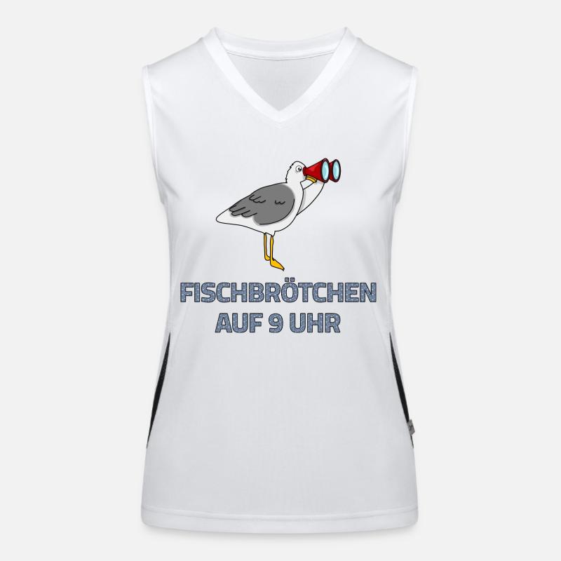 Fish sandwich at 9 o'clock - seagull with binoculars Women's Functional Contrast Tank Top
