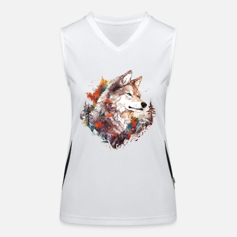 Wolf Wolf’s Head Nature Wilderness Forest Trees Art Débardeur respirant contrasté Femme