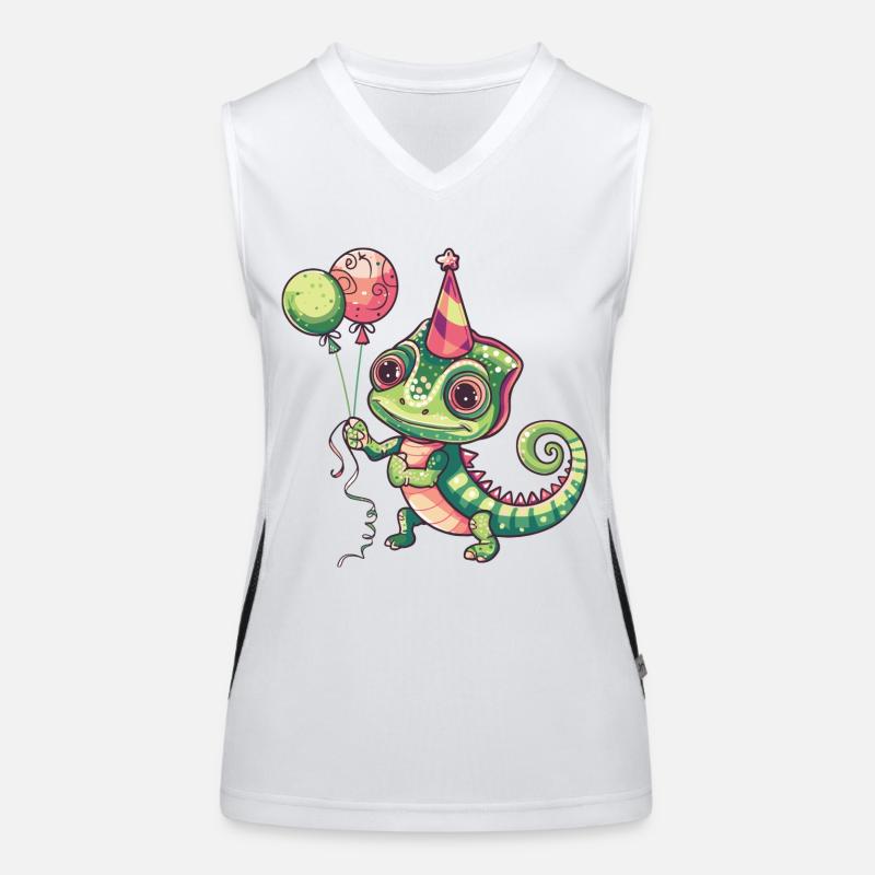 Chameleon Birthday Comic Cute Women's Functional Contrast Tank Top