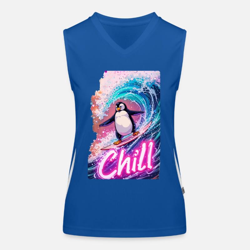 Surfing Pinguin Funktionelles Kontrast-Tank Top für Frauen