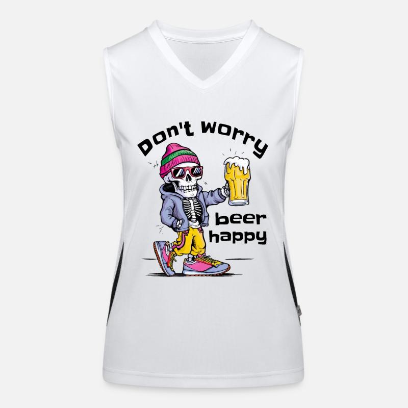 Don't Worry Beer Happy - Funny Beer Pun Skeleton Women's Functional Contrast Tank Top